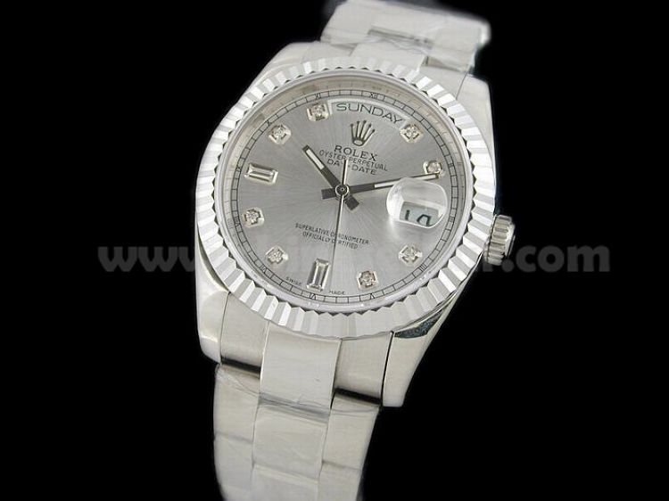 Stainless Steel Oyster Silver Diamond Rolex Daydate Watch